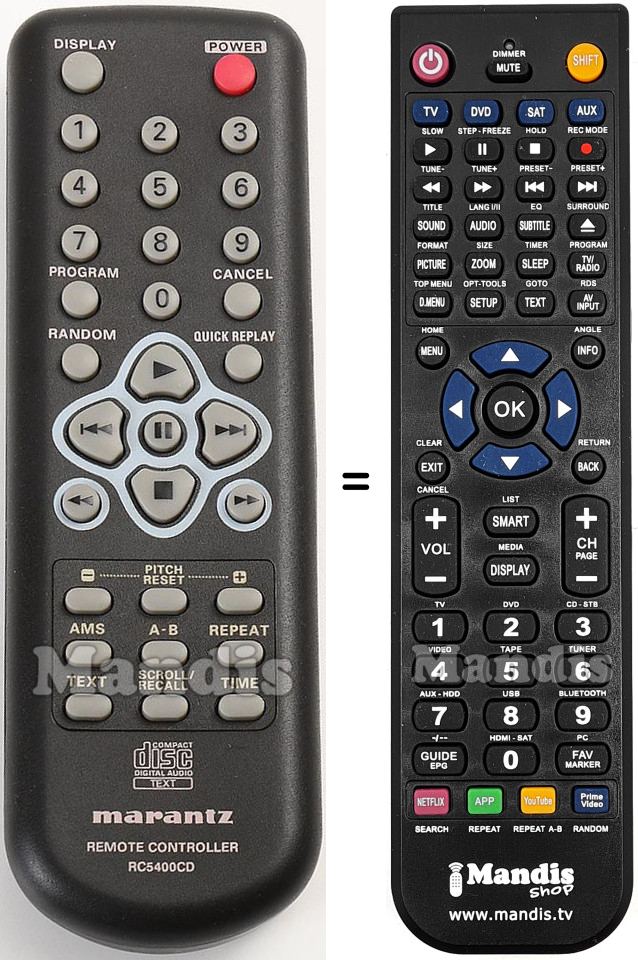 Mando a distancia equivalente RC5400CD