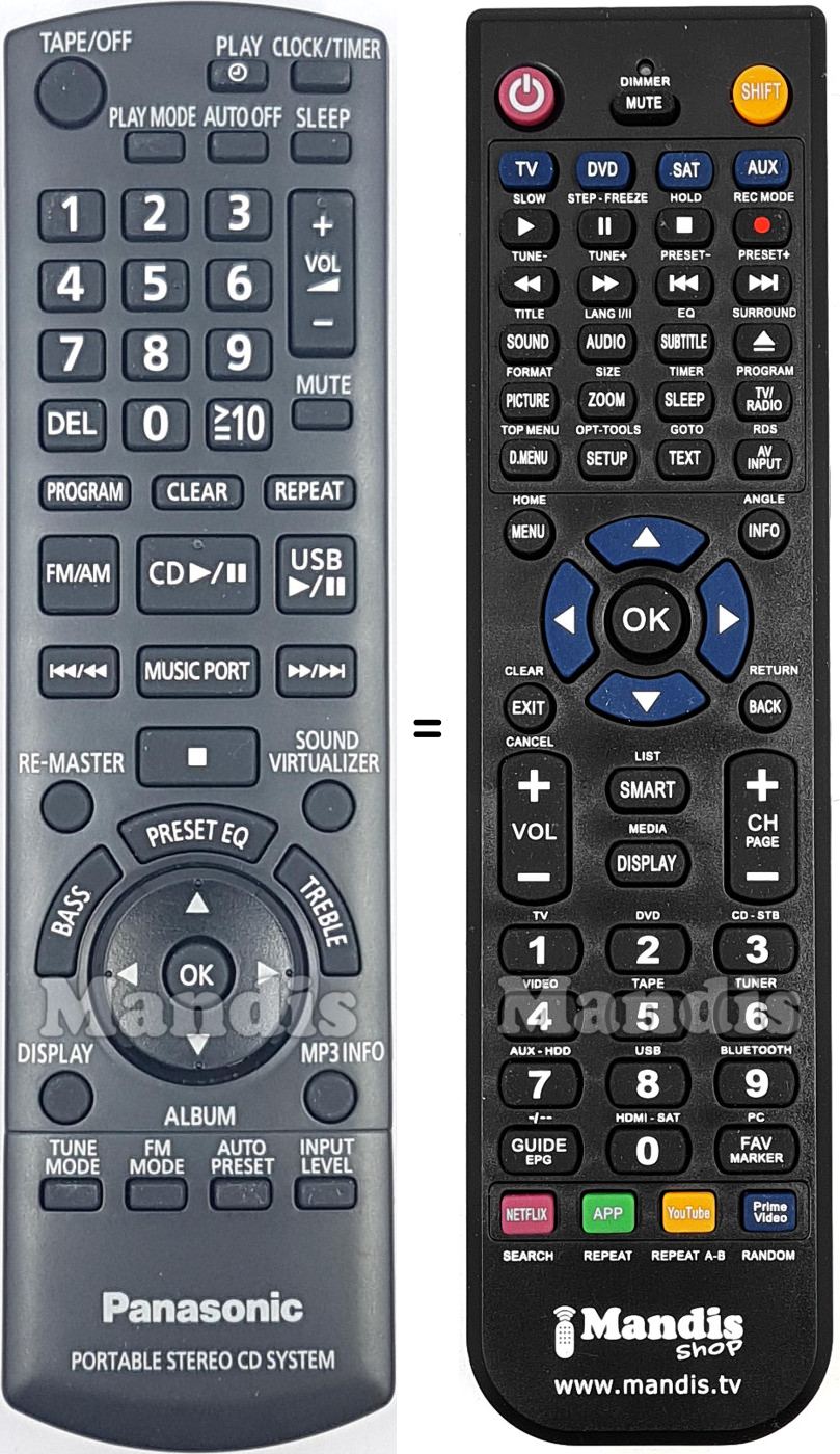 Télécommande équivalente Panasonic N2QAYA000008