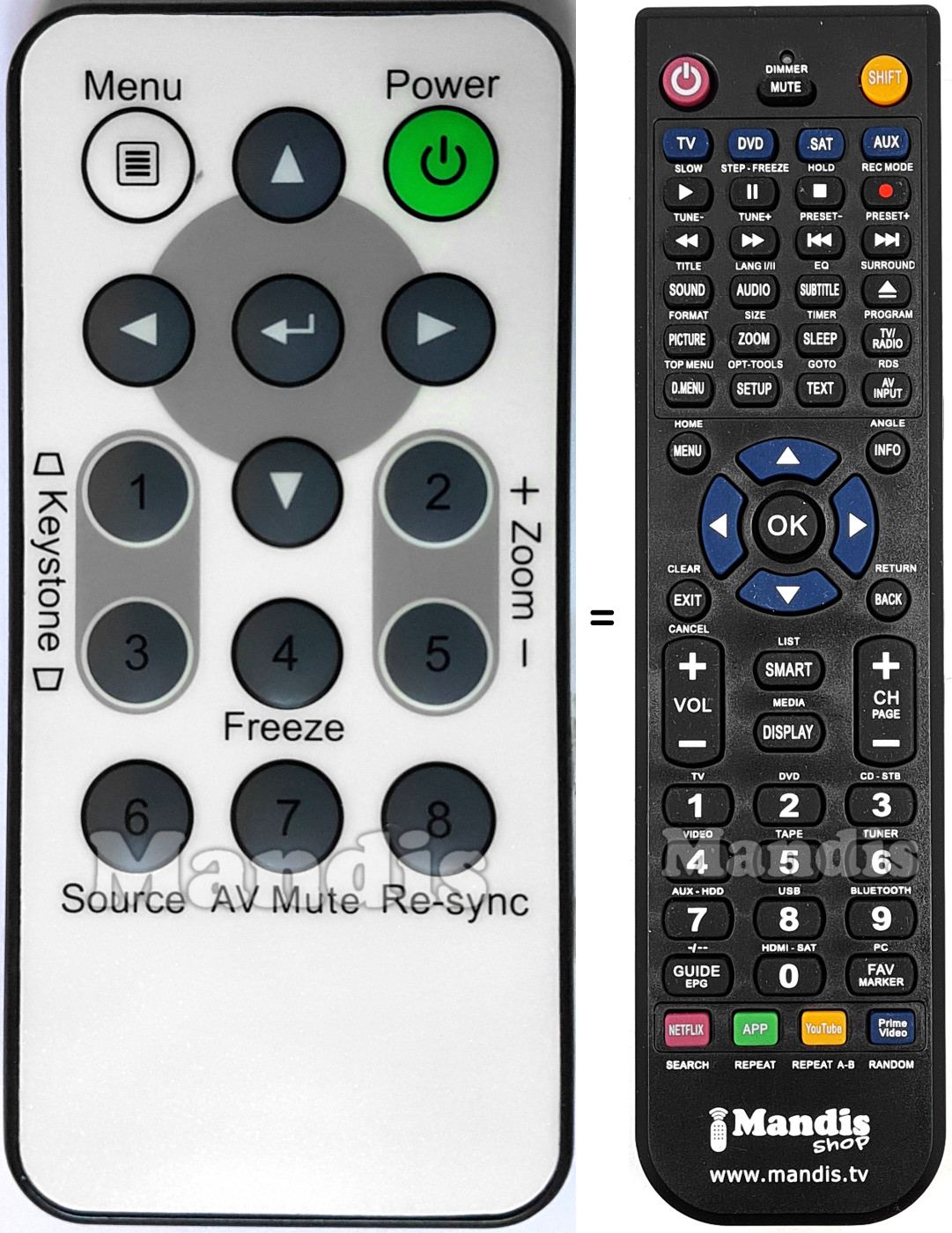 Télécommande équivalente Optoma ES515
