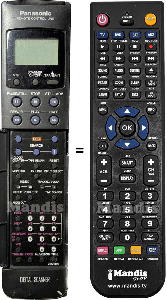 Replacement remote control Panasonic VEQ1389