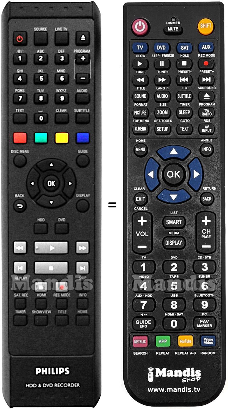 Mando a distancia equivalente Philips HDR370031