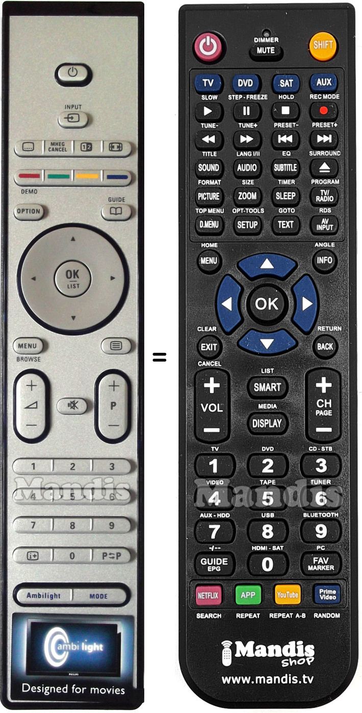 Mando a distancia equivalente Philips RC471301
