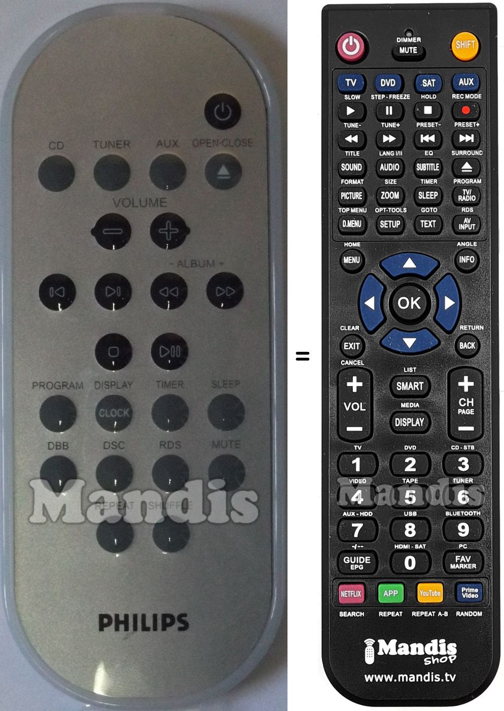 Replacement remote control Philips MCM240
