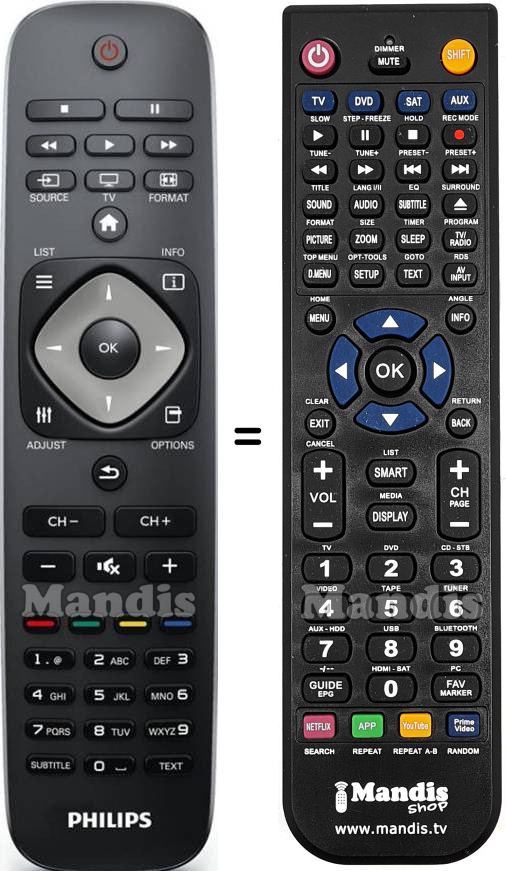 Mando a distancia equivalente Philips YKF308001
