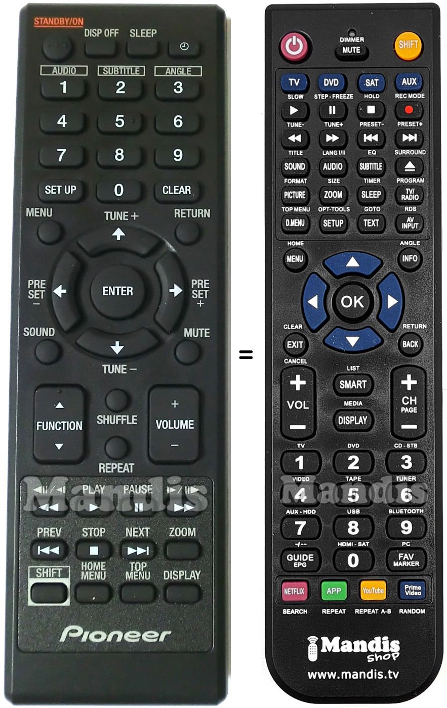 Mando a distancia equivalente Pioneer 076R0TF011