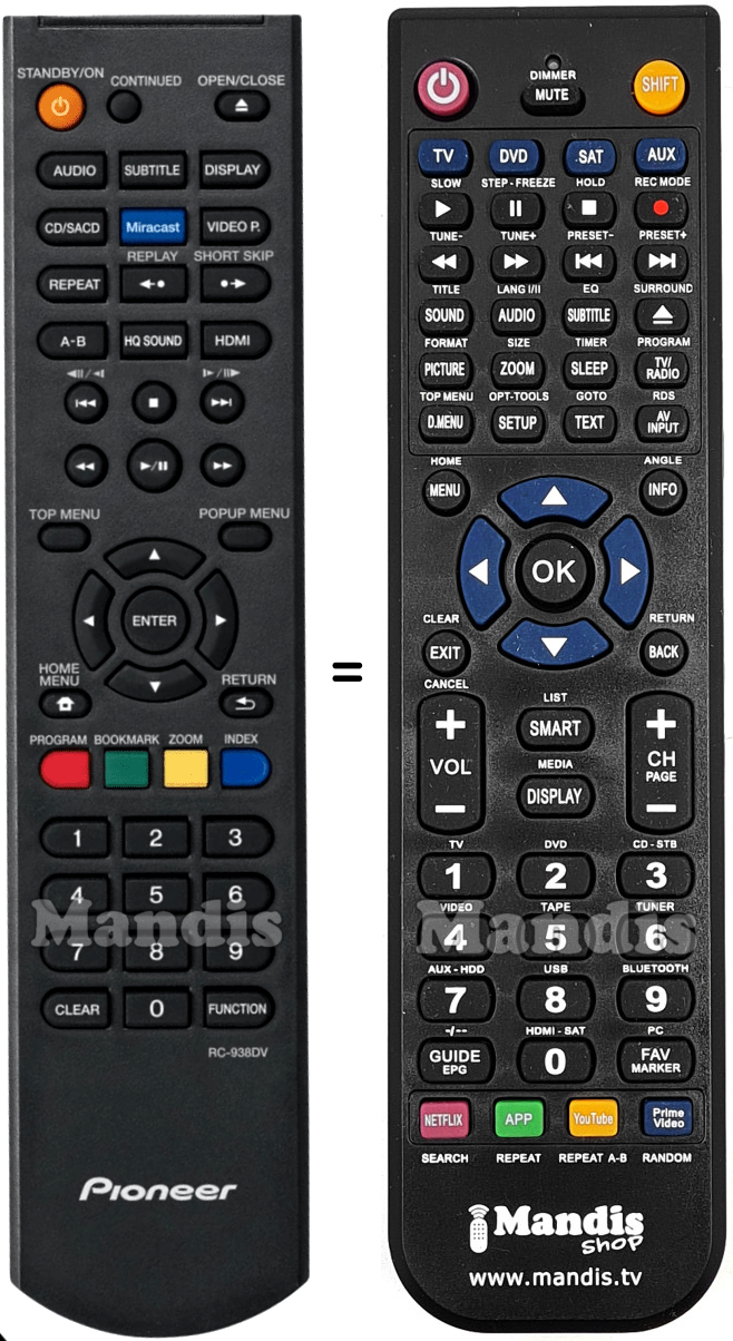 Mando a distancia equivalente Pioneer RC-938DV