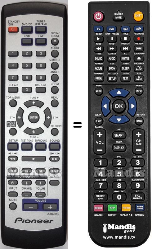 Replacement remote control Pioneer AXD7440