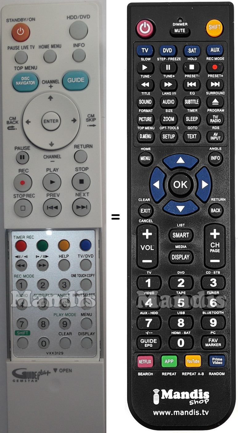 Mando a distancia equivalente Pioneer VXX3129