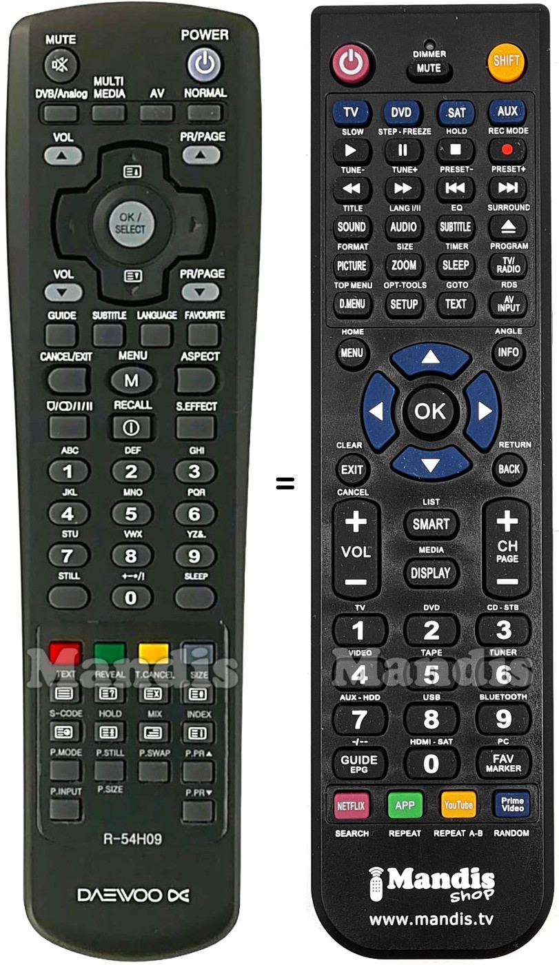 Replacement remote control Daewoo R-54H09