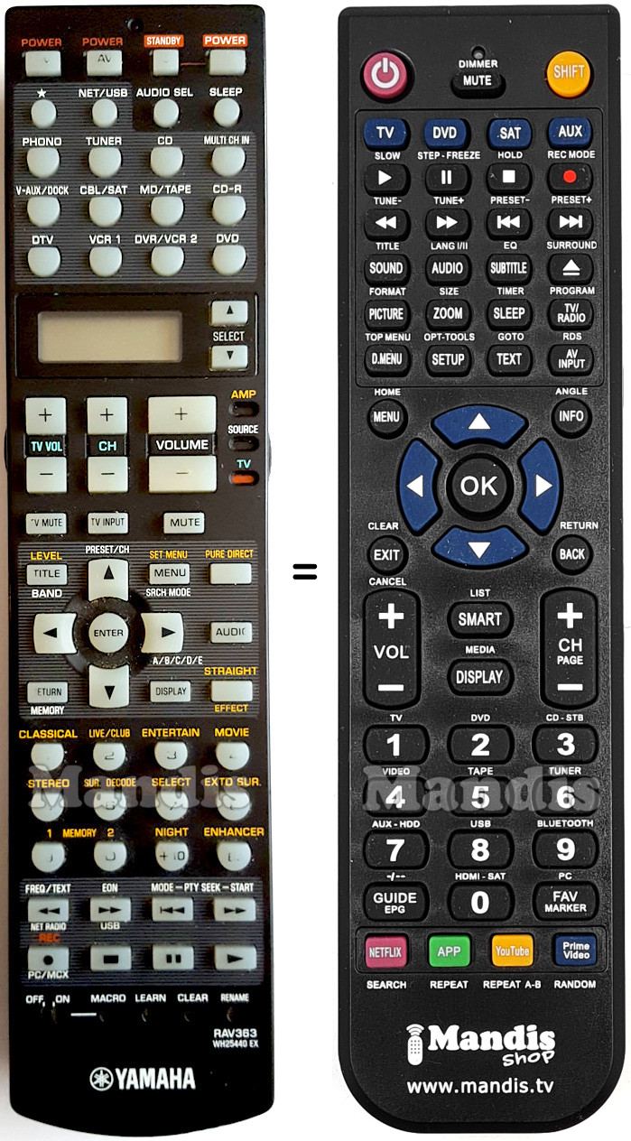Replacement remote control Yamaha RAV363