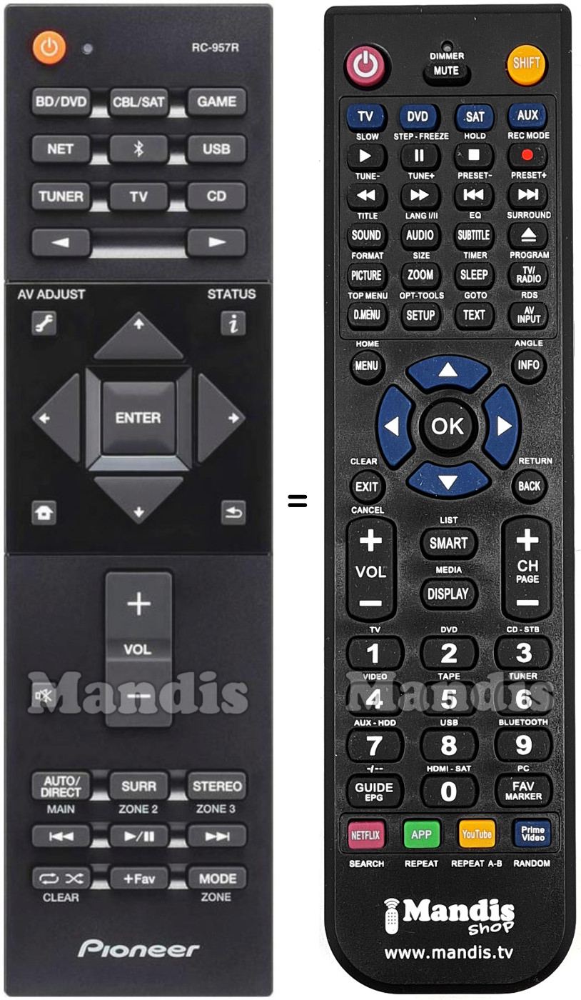 Mando a distancia equivalente Pioneer RC-957R