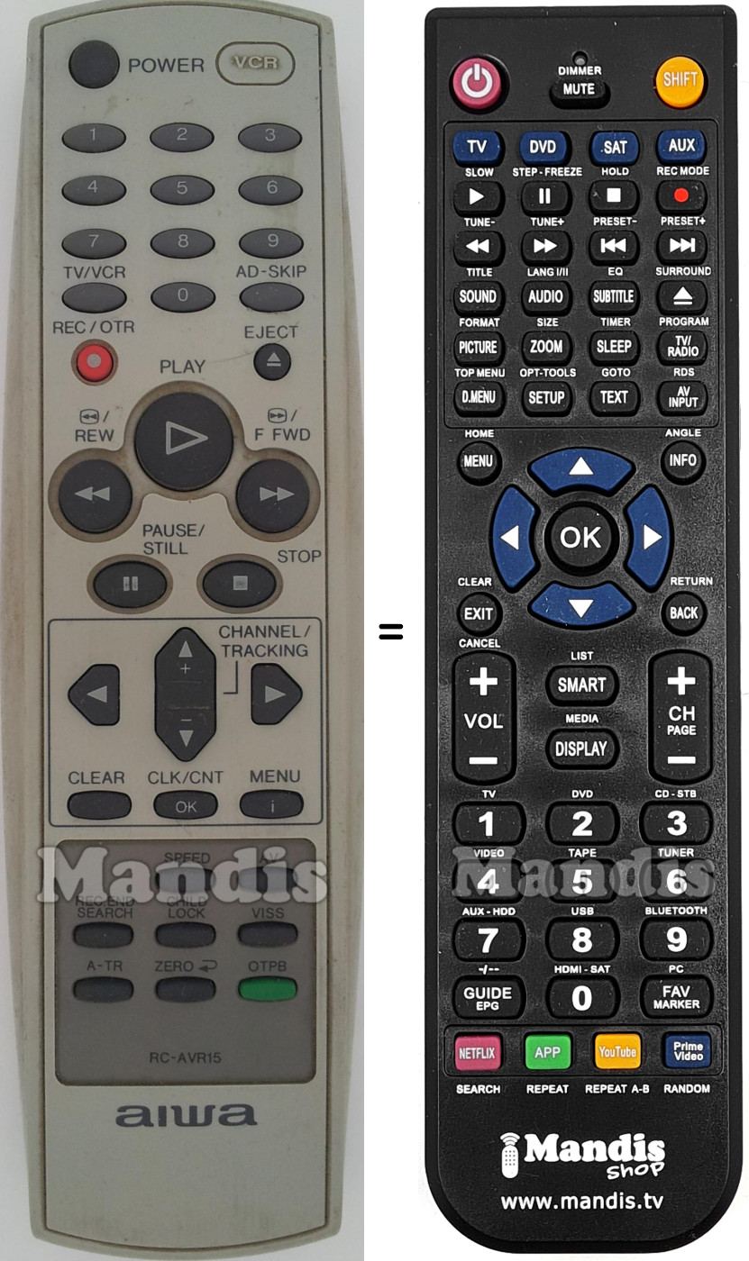Replacement remote control Aiwa RC-AVR 15