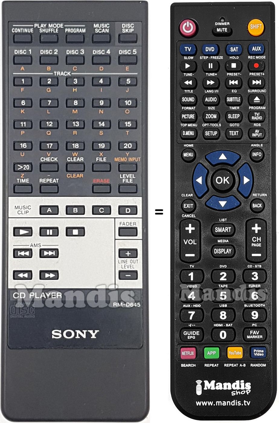 Replacement remote control RM-D645