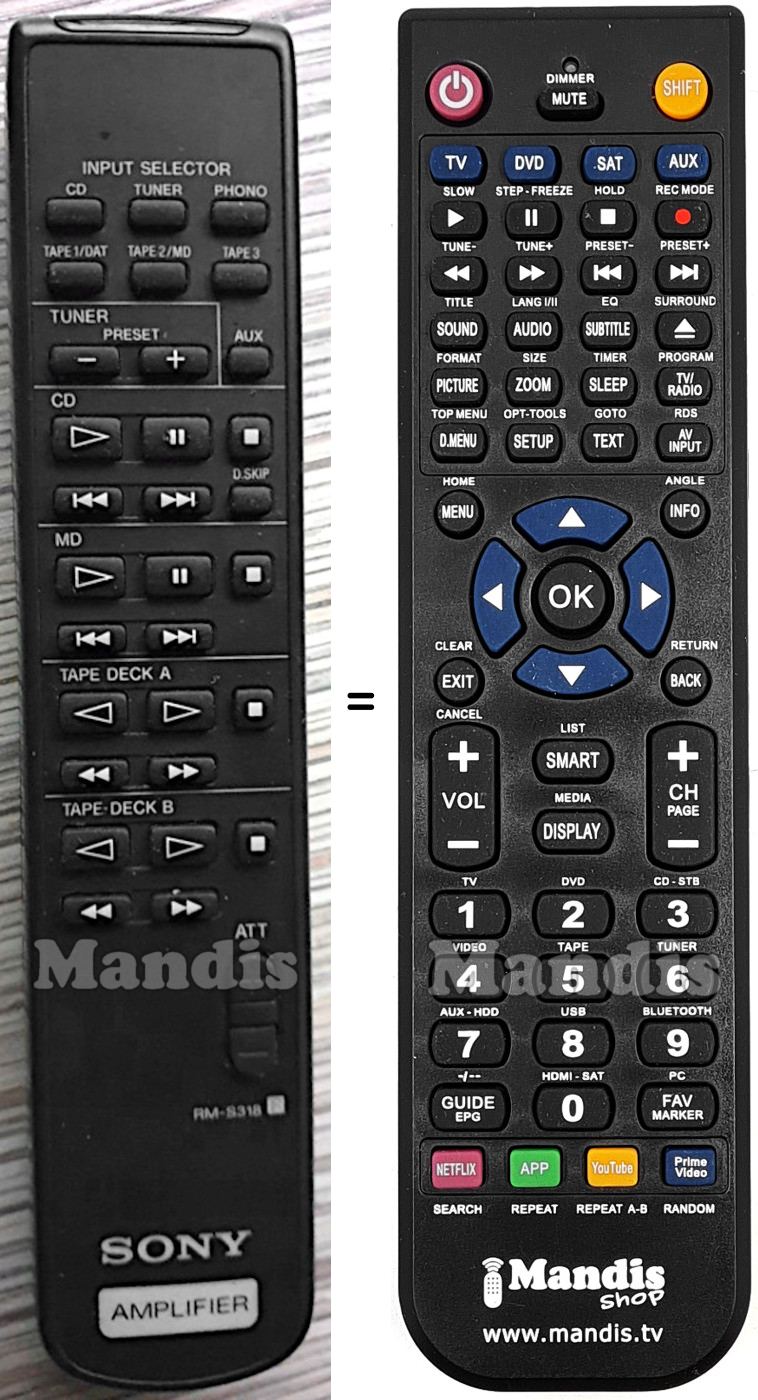 Télécommande équivalente Sony RM-S318