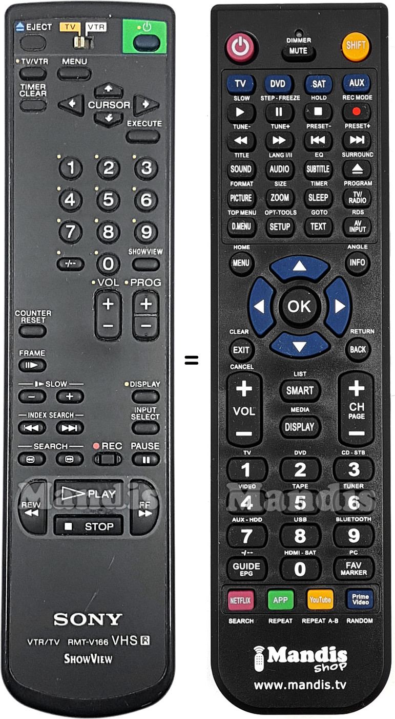 Mando a distancia equivalente Sony RMT-V166