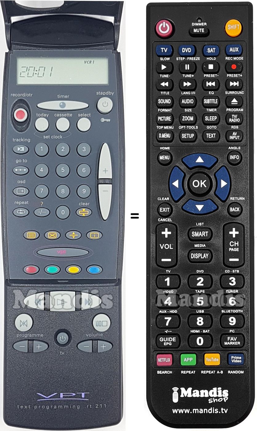 Mando a distancia equivalente Philips RT211-114