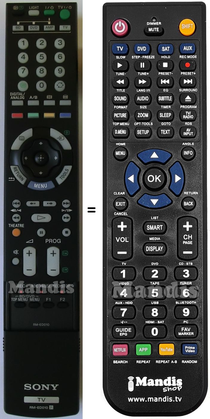 Télécommande équivalente Sony RM-ED010