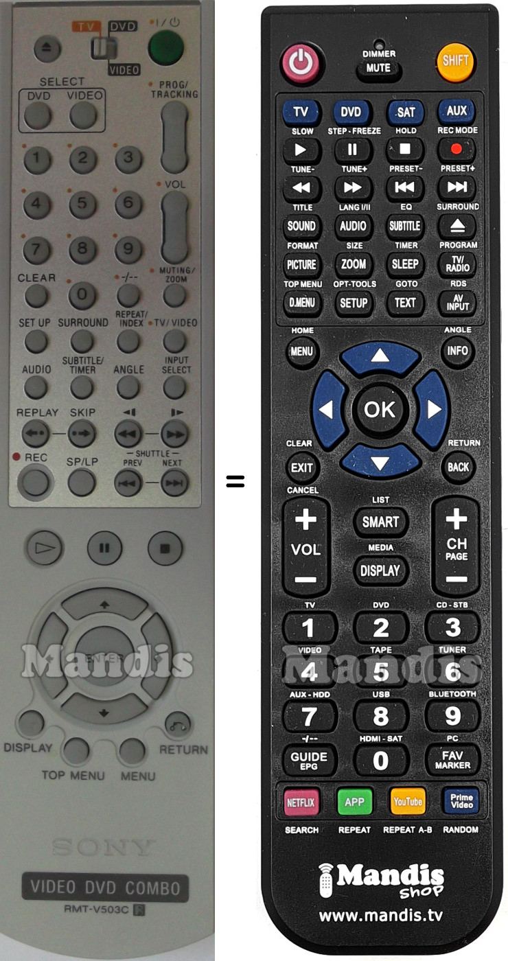 Télécommande équivalente Sony RMT-V503C