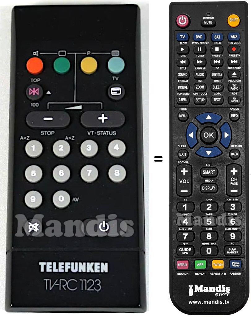 Mando a distancia equivalente Telefunken TV-RC1123