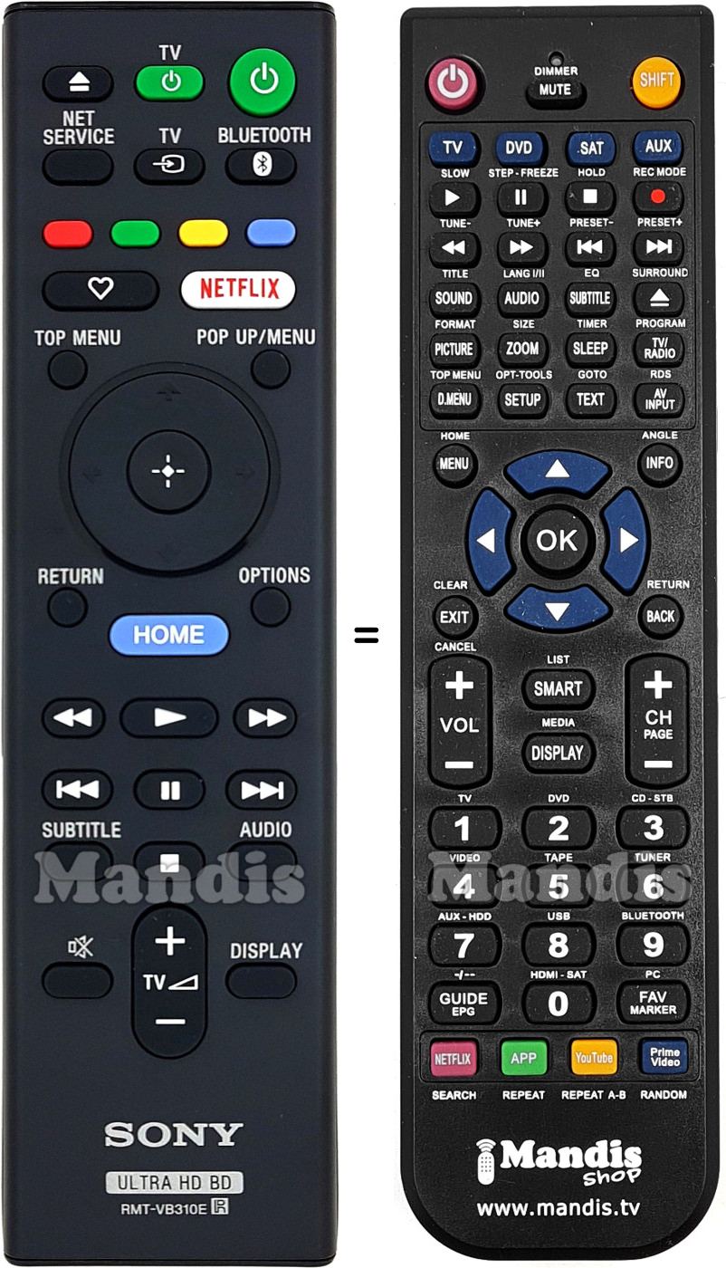 Télécommande équivalente Sony RMT-VB 310 E