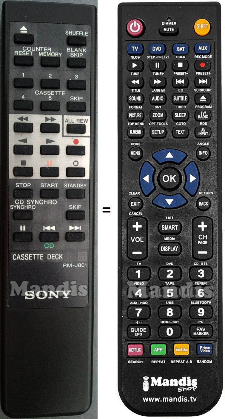 Replacement remote control RM-J801
