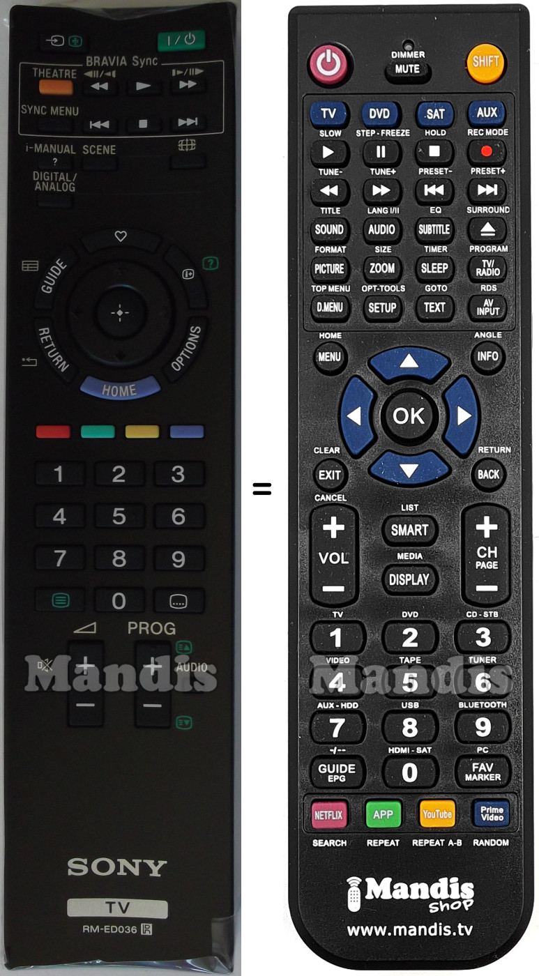 Replacement remote control Sony RMED036
