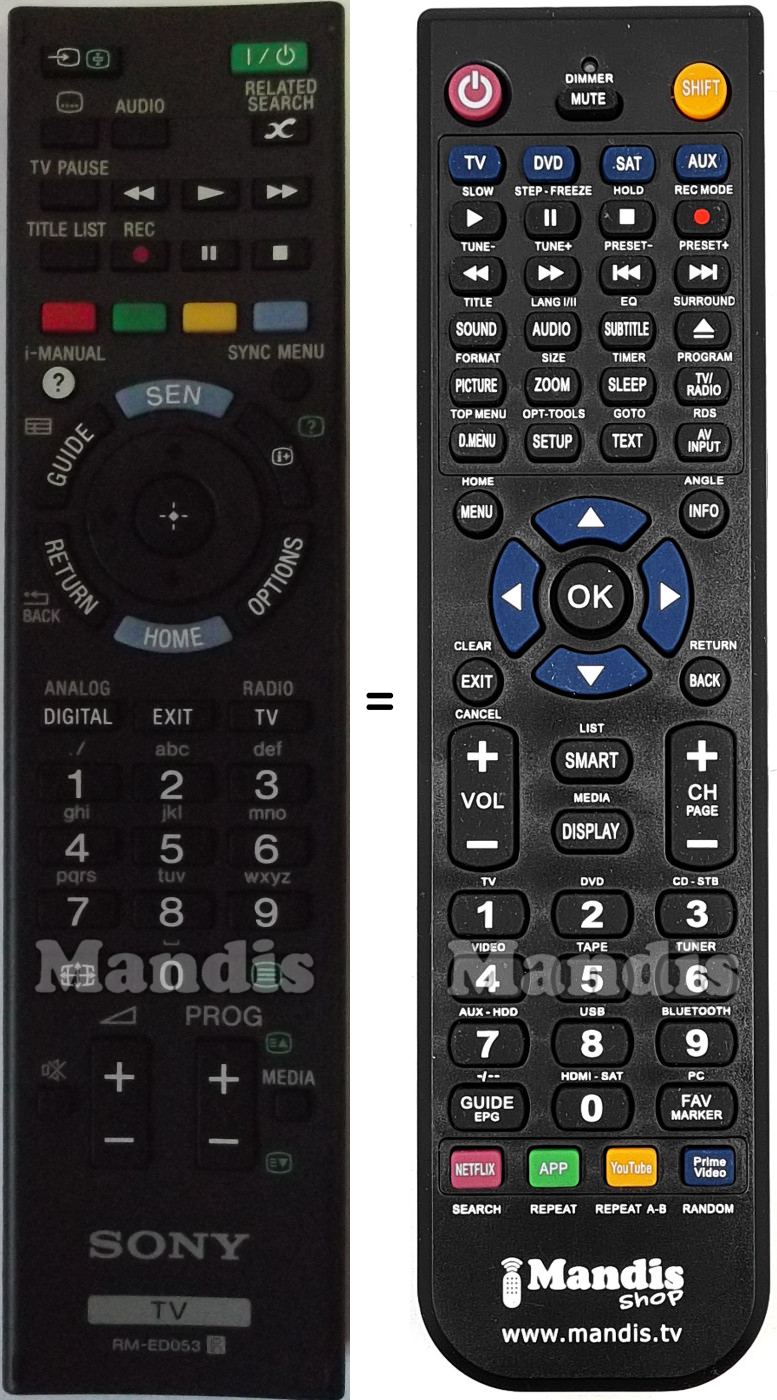 Télécommande équivalente Sony RMED053