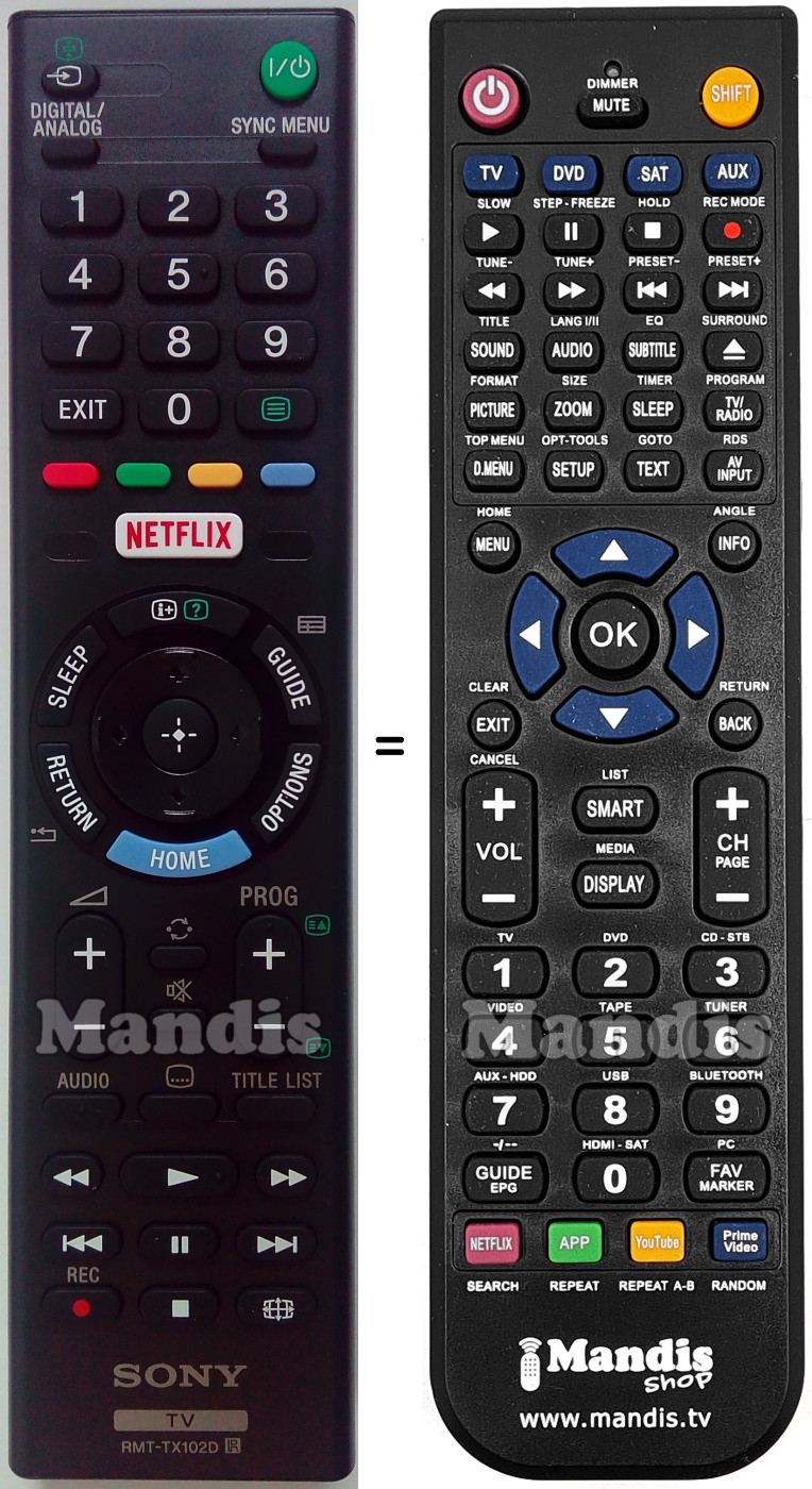 Télécommande équivalente Sony RMT-TX102D