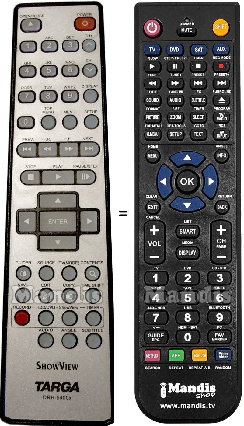 Mando a distancia equivalente Targa DRH-5400X