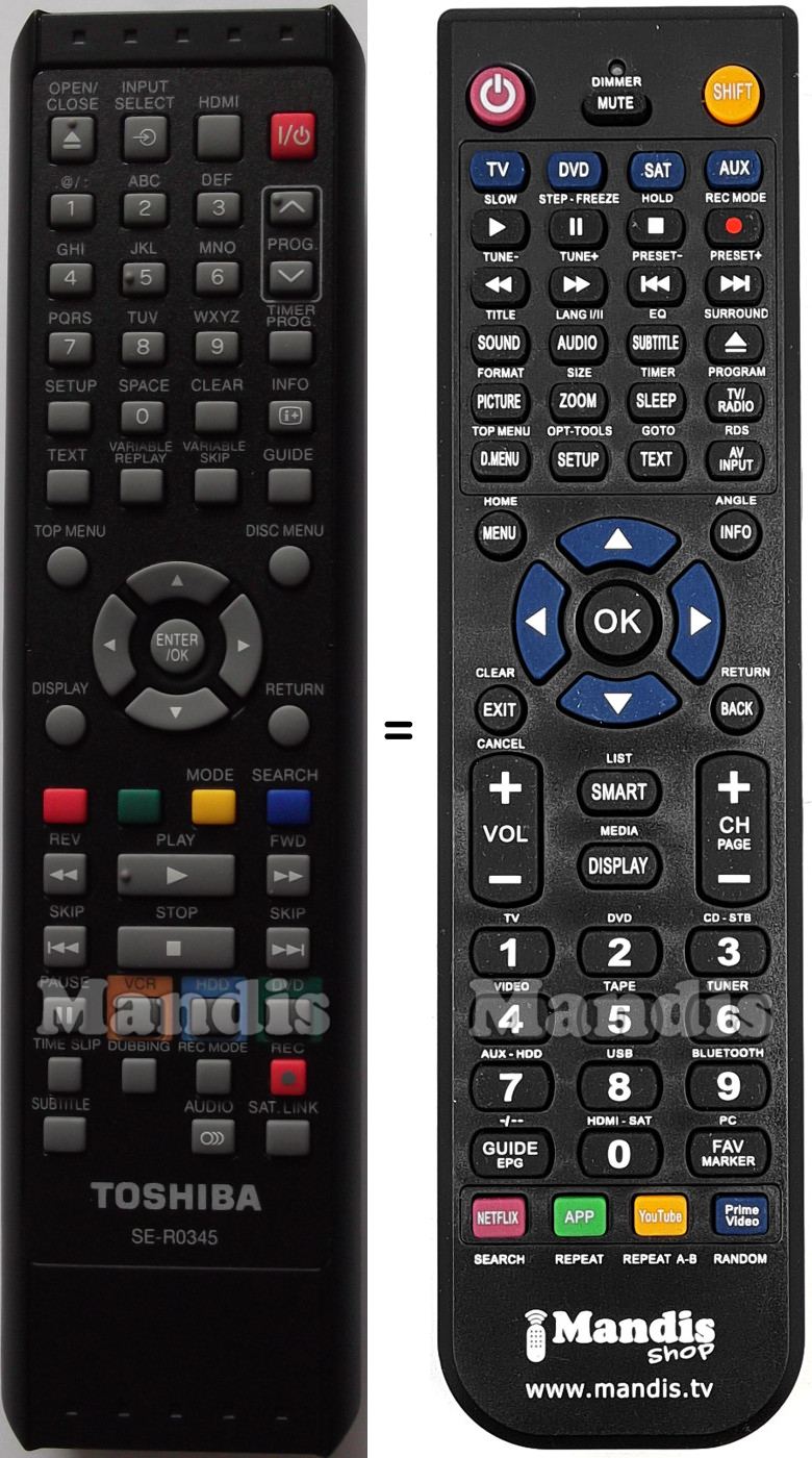 Replacement remote control Toshiba SE-R0345