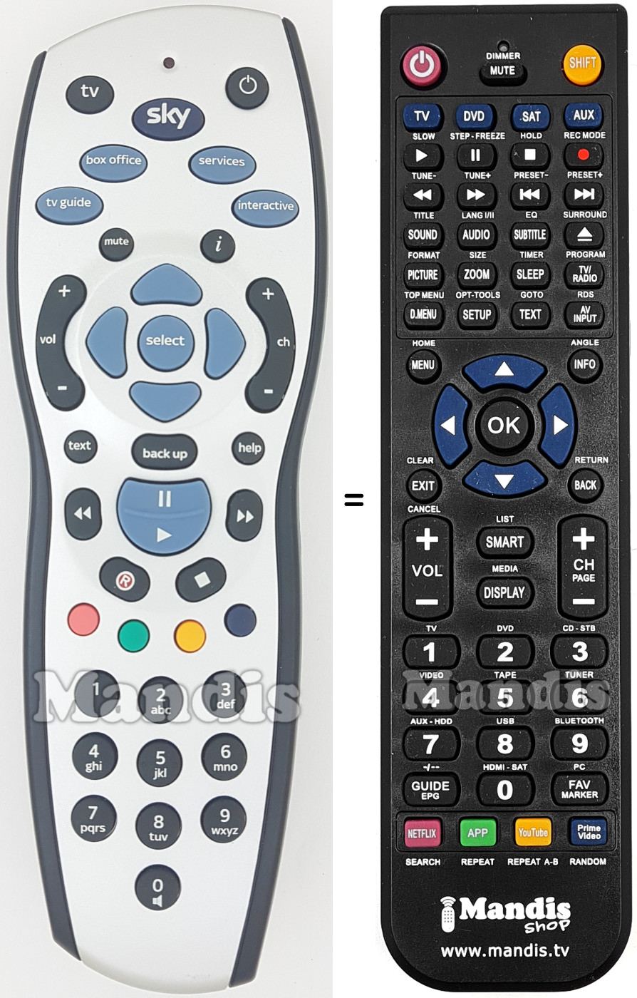 Replacement remote control Sky URC1672-10-00R03