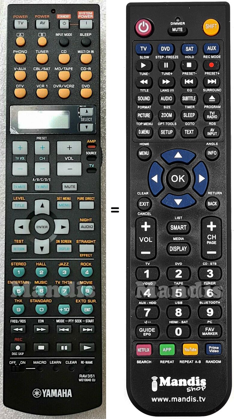 Télécommande équivalente Yamaha RAV351
