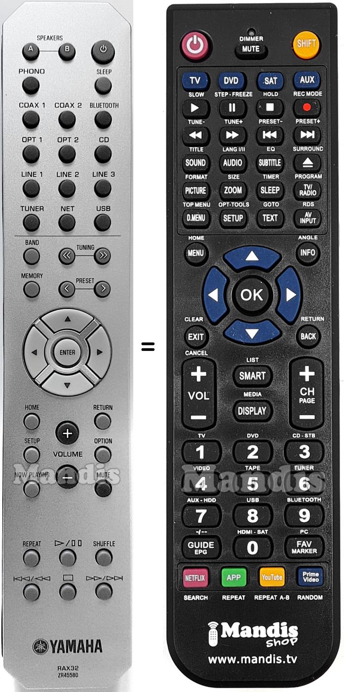 Mando a distancia equivalente Yamaha RAX32