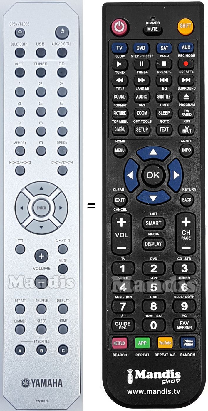 Mando a distancia equivalente Yamaha ZW98170