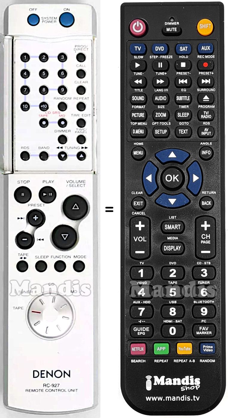 Télécommande équivalente Denon RC-927