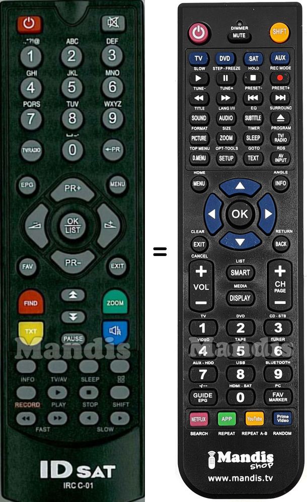 Télécommande équivalente ID Sat IRCC-01