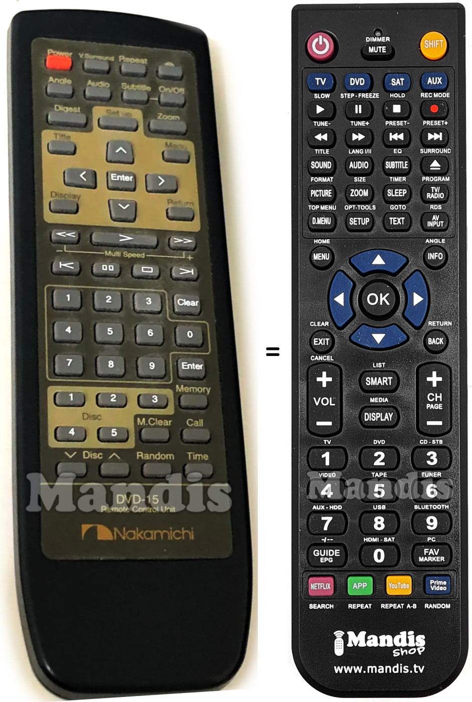 Replacement remote control Nakamichi DVD-15