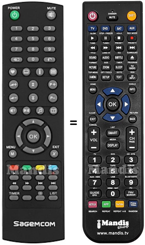 Replacement remote control SAGEMCOM TWIN650T