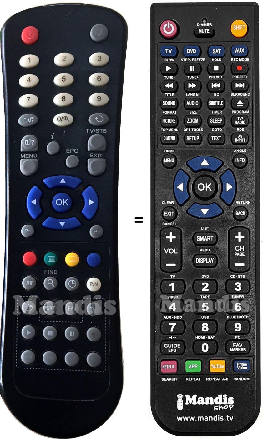Télécommande équivalente Opticum JX-1239A