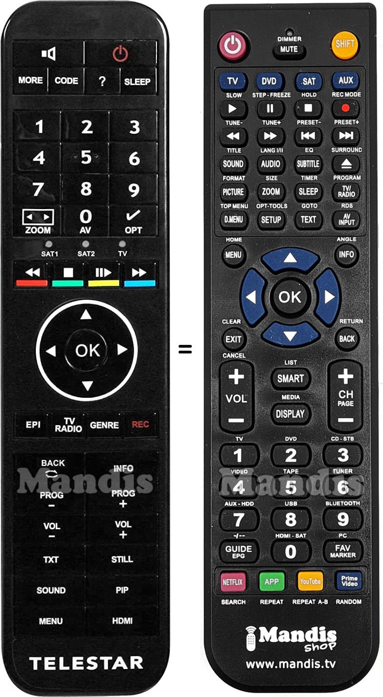 Télécommande équivalente Telestar TELESTAR001