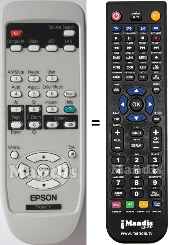 Télécommande équivalente Epson EB-85H