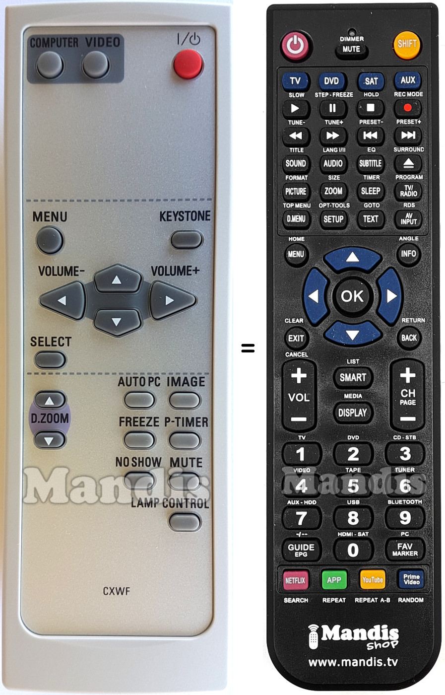 Télécommande équivalente Sanyo PLC-XU78