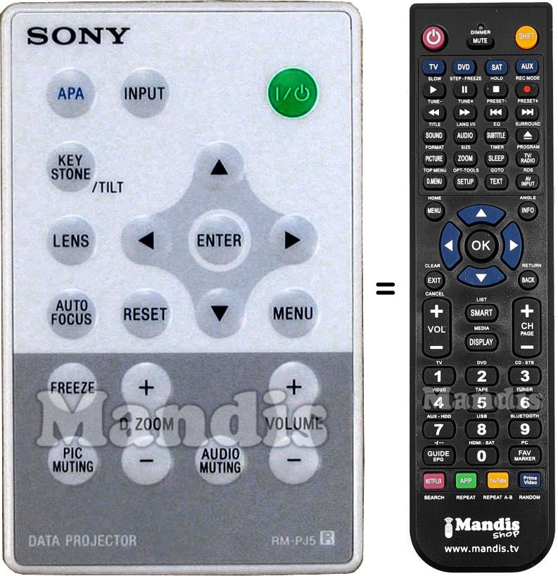 Télécommande équivalente Sony RM-PJ5