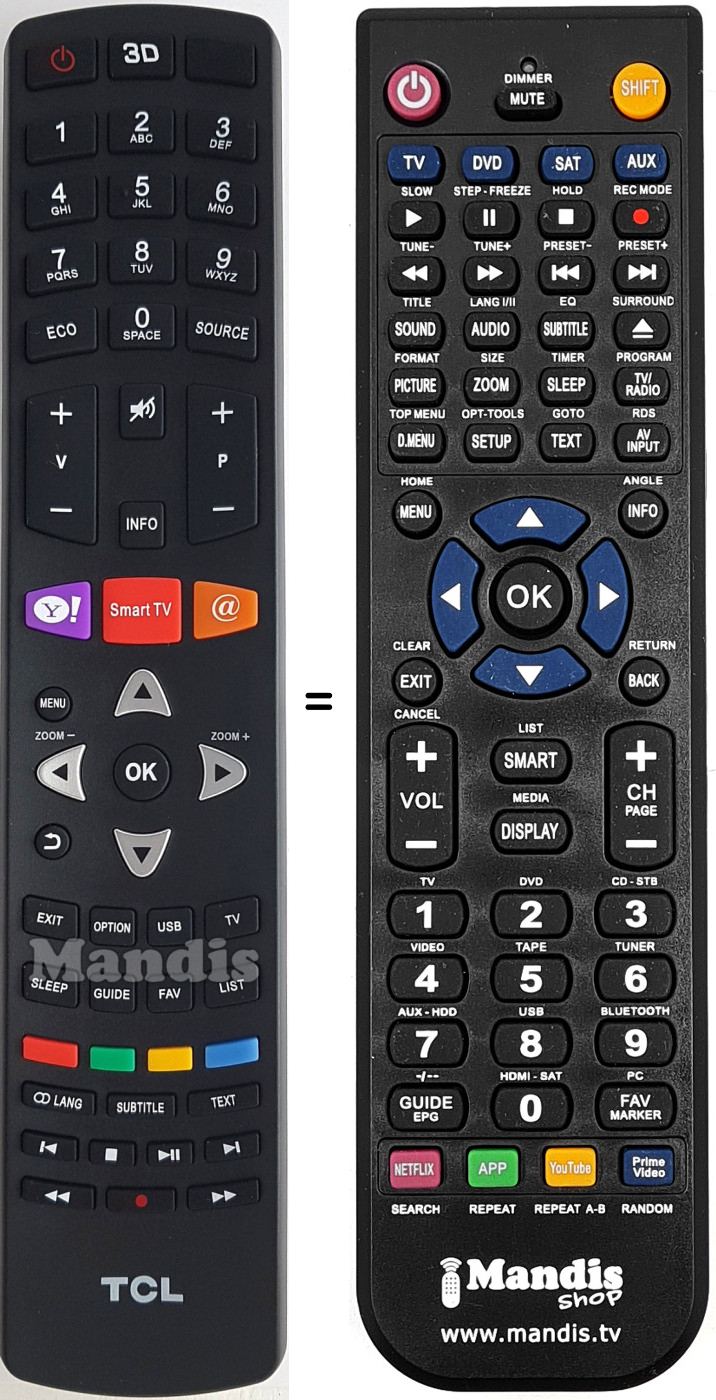 Mando a distancia equivalente Tcl 06-5FHW53-A007X