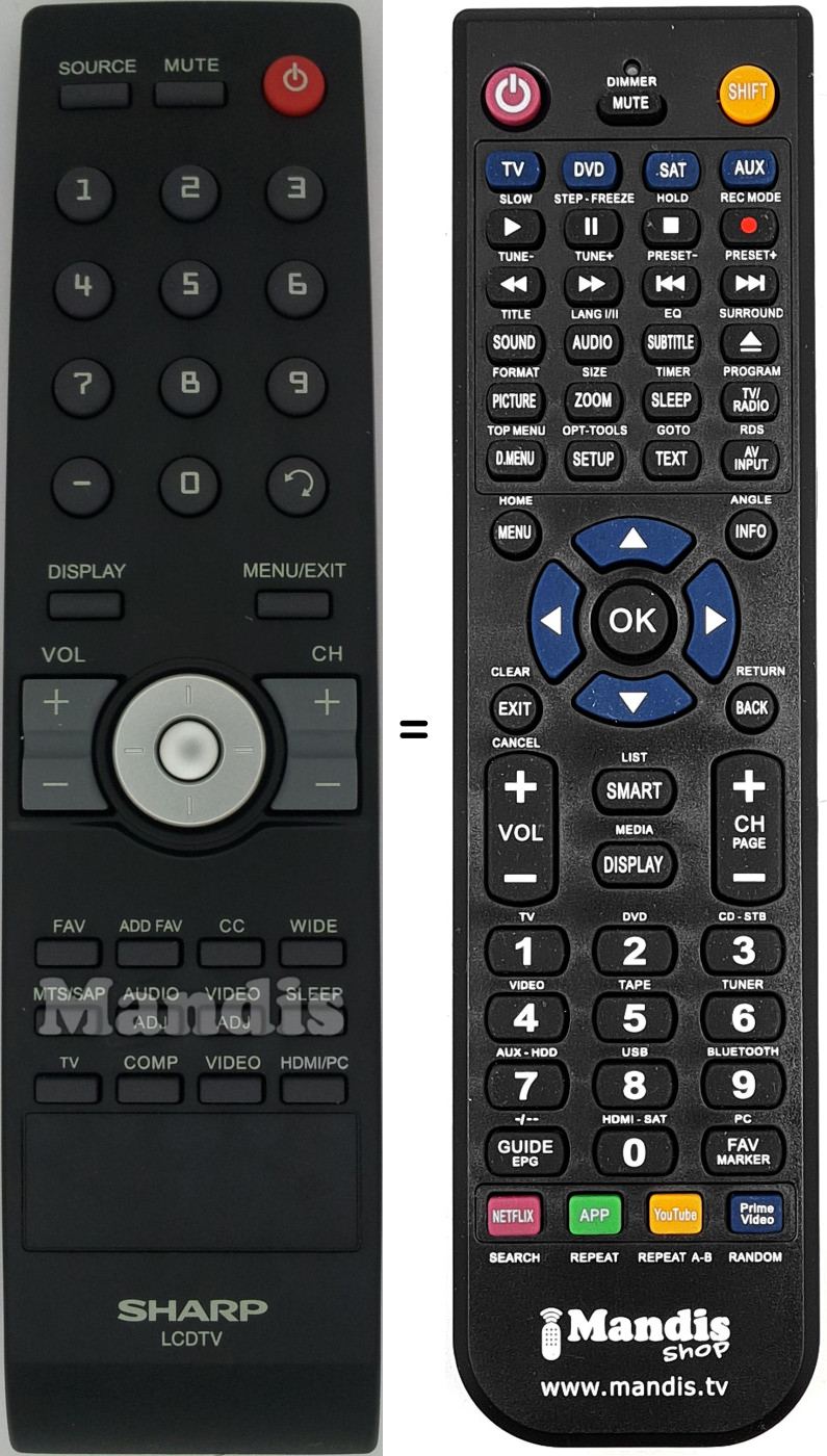 Télécommande équivalente Sharp 9JR9800000004
