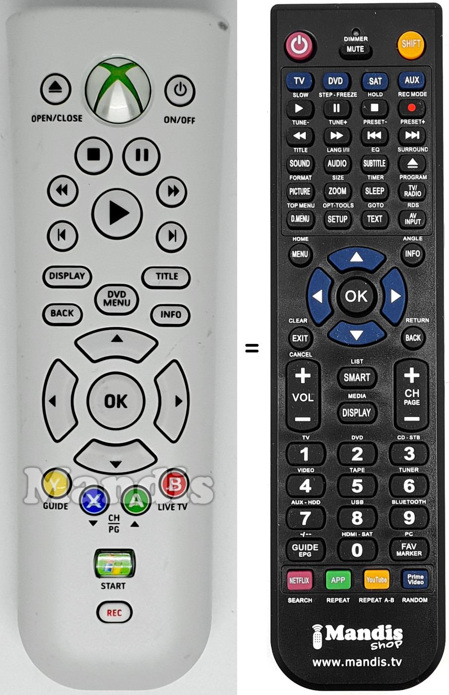 Mando a distancia equivalente Xbox 360 Media Remot
