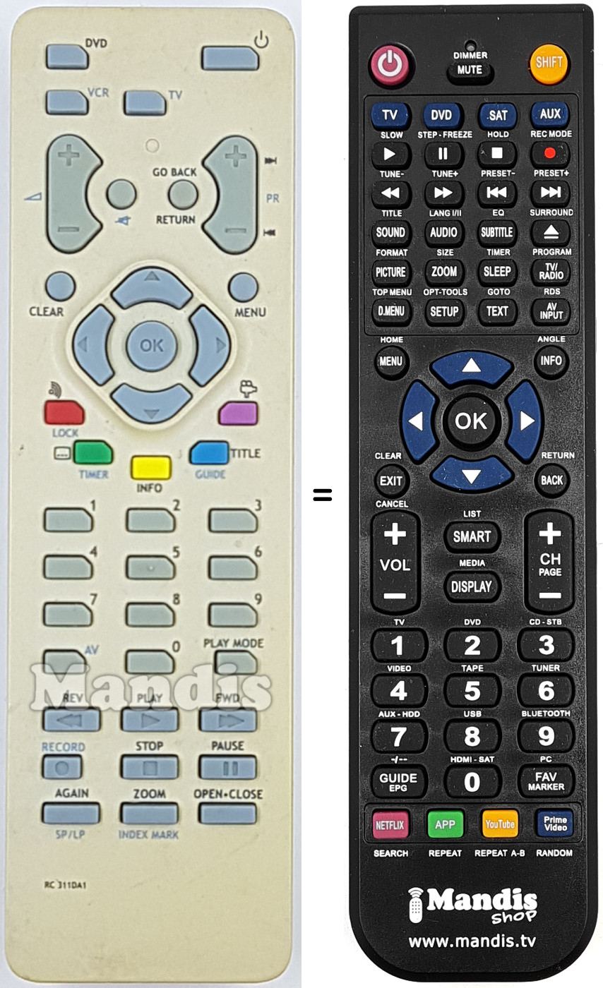 Mando a distancia equivalente Thomson RC311DA1