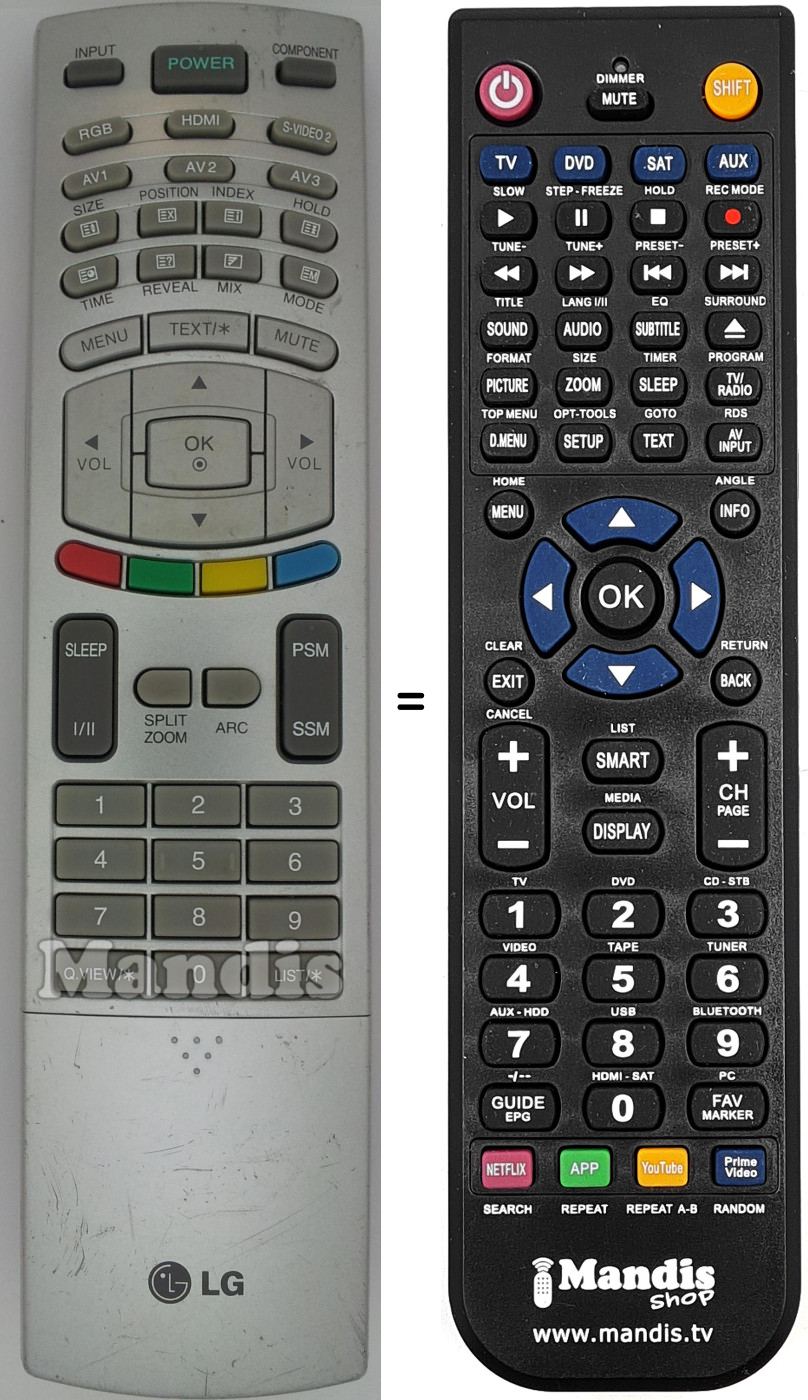 Mando a distancia equivalente LG 6710T00017N