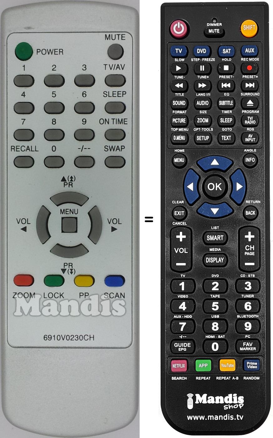 Mando a distancia equivalente 6910V0230CH