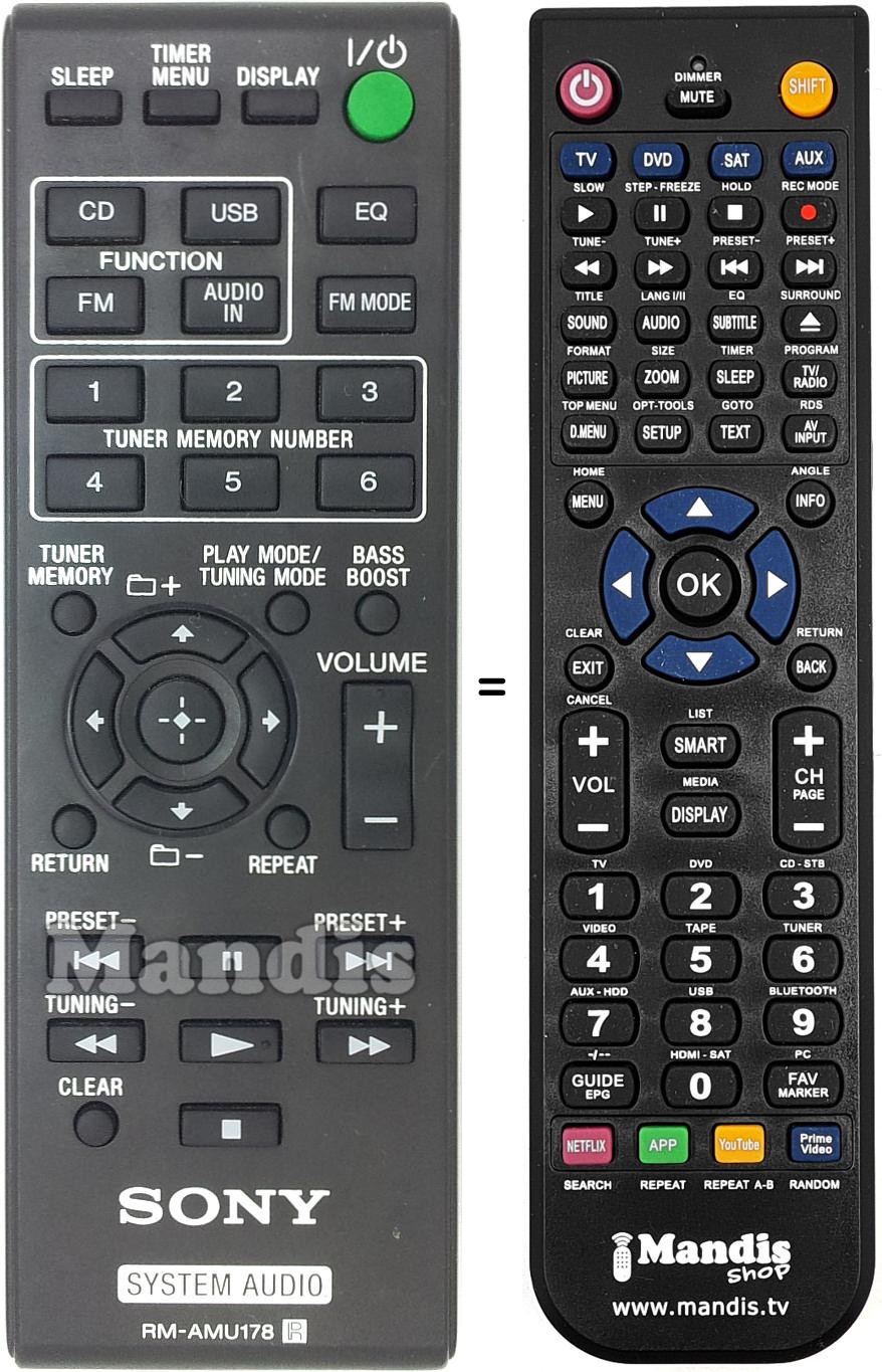 Mando a distancia equivalente Sony RM-AMU178